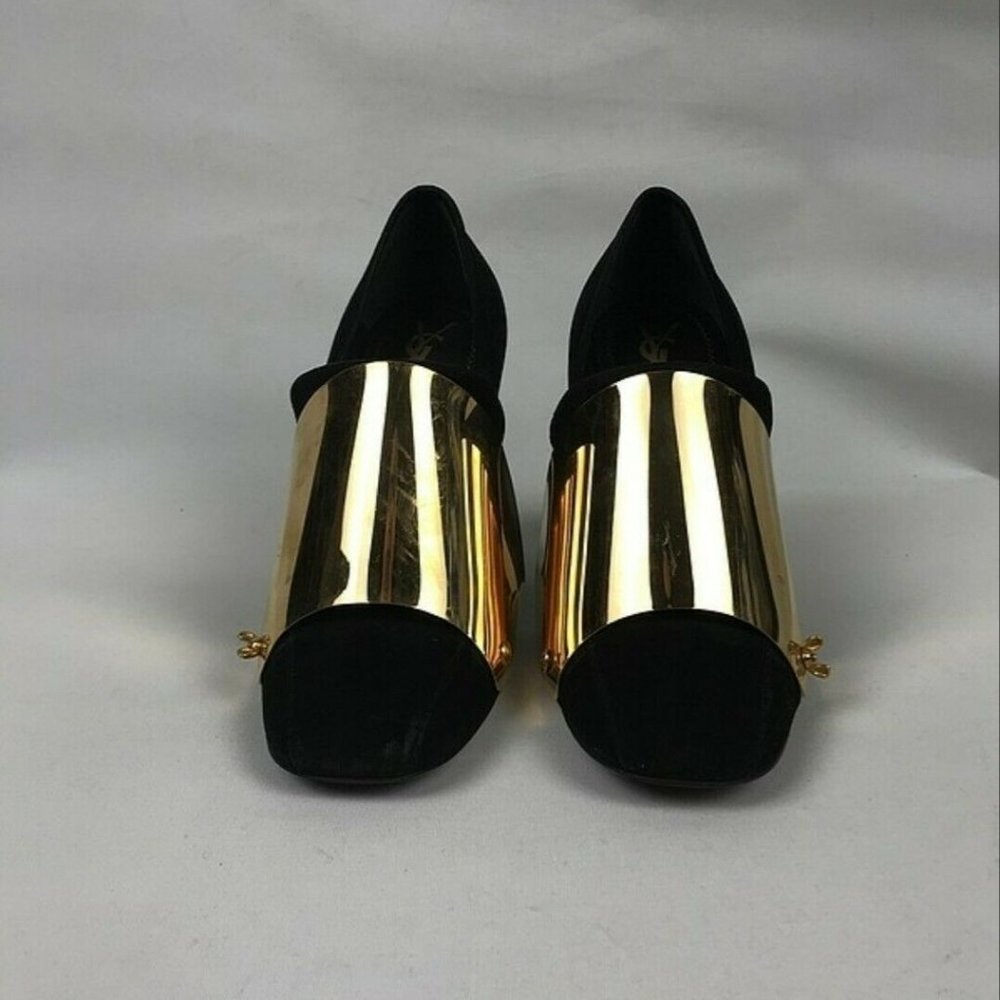 Rare YSL Stefano Pilati Suede and Gold Pump Heels EU 38